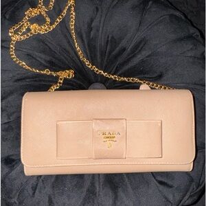 Authentic Prada Saffiano Bow wallet on a chain